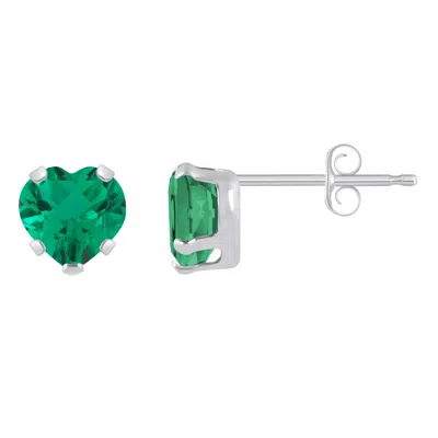 Glistening Jewels 10k Gold 5mm Heart Shape Created Emerald Stud Earrings In Green