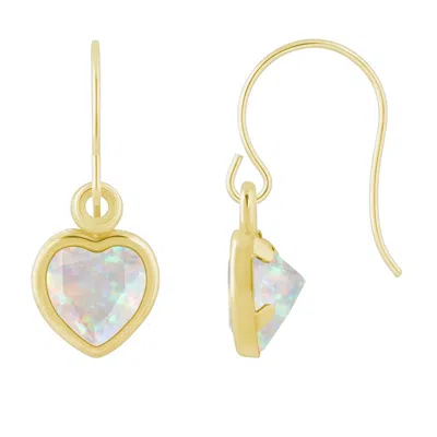 Glistening Jewels 10k Gold 5mm Heart Shape Created Opal Drop Earrings In Red
