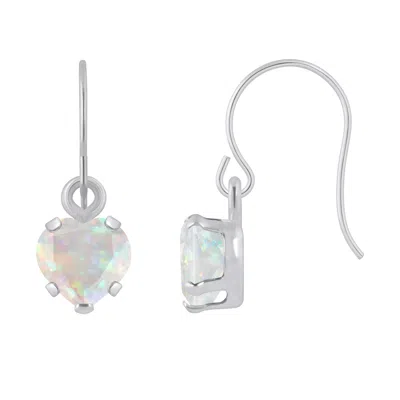 Glistening Jewels 10k Gold 5mm Heart Shape Created Opal Drop Earrings In Silver