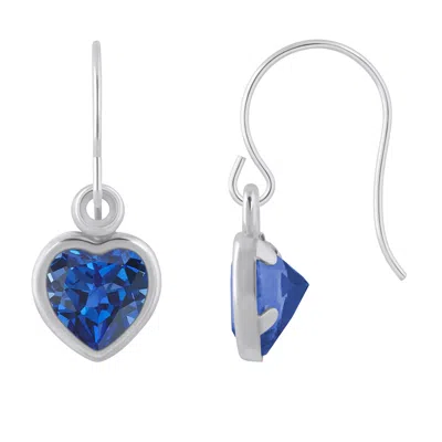 Glistening Jewels 10k Gold 5mm Heart Shape Created Sapphire Drop Earrings In Blue