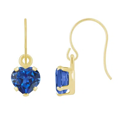Glistening Jewels 10k Gold 5mm Heart Shape Created Sapphire Drop Earrings In Brown