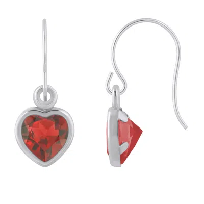 Glistening Jewels 10k Gold 5mm Heart Shape Garnet Drop Earrings In Red