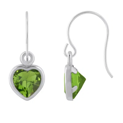 Glistening Jewels 10k Gold 5mm Heart Shape Peridot Drop Earrings In Green