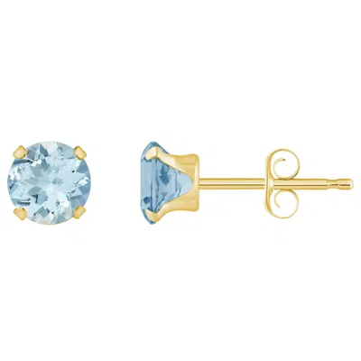 Glistening Jewels 10k Gold 5mm Round Aquamarine Stud Earrings In Blue