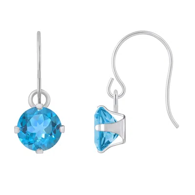 Glistening Jewels 10k Gold 5mm Round Blue Topaz Drop Earrings In Multi