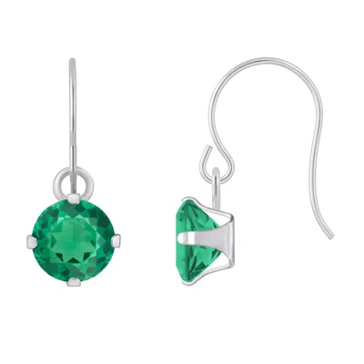 Glistening Jewels 10k Gold 5mm Round Created Emerald Drop Earrings In Blue