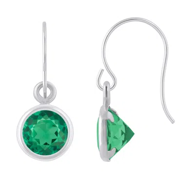 Glistening Jewels 10k Gold 5mm Round Created Emerald Drop Earrings In Metallic