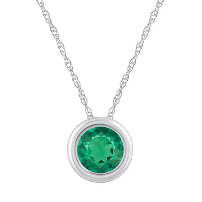Glistening Jewels 10k Gold 5mm Round Created Emerald Pendant Necklace In Green