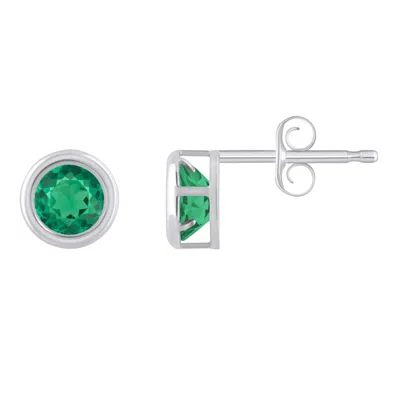 Glistening Jewels 10k Gold 5mm Round Created Emerald Stud Earrings In Green