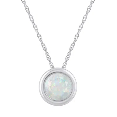 Glistening Jewels 10k Gold 5mm Round Created Opal Pendant Necklace In Metallic