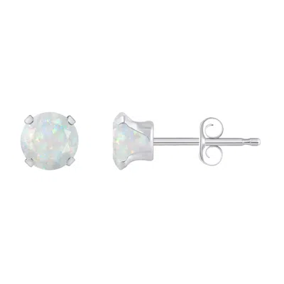 Glistening Jewels 10k Gold 5mm Round Created Opal Stud Earrings In Blue