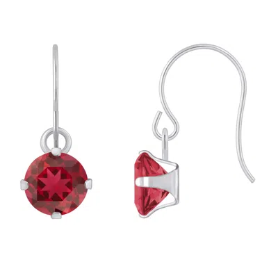 Glistening Jewels 10k Gold 5mm Round Created Ruby Drop Earrings In Silver