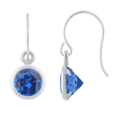 Glistening Jewels 10k Gold 5mm Round Created Sapphire Drop Earrings In Blue