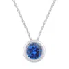 Glistening Jewels 10k Gold 5mm Round Created Sapphire Pendant Necklace In Blue