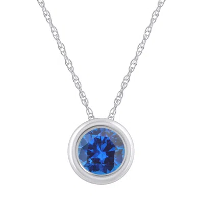 Glistening Jewels 10k Gold 5mm Round Created Sapphire Pendant Necklace In Blue