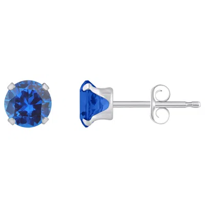 Glistening Jewels 10k Gold 5mm Round Created Sapphire Stud Earrings In Blue