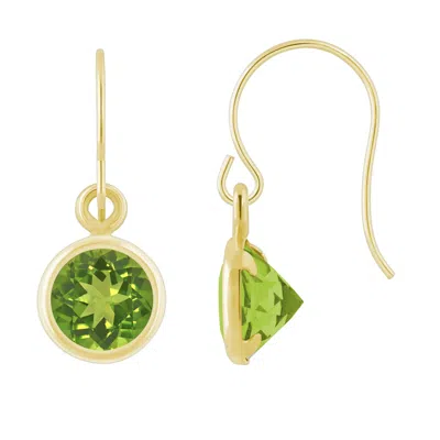 Glistening Jewels 10k Gold 5mm Round Peridot Drop Earrings In Metallic
