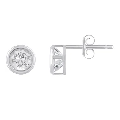 Glistening Jewels 10k Gold 5mm Round White Topaz Stud Earrings In Metallic