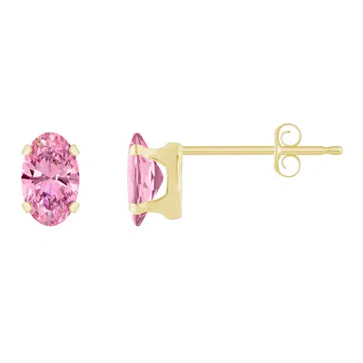 Glistening Jewels 10k Gold 5x3mm Oval Pink Cubic Zirconia Stud Earrings