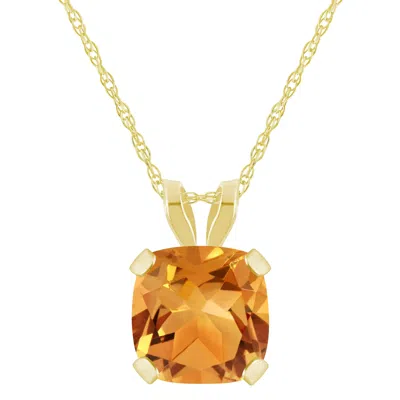 Glistening Jewels 10k Gold 6mm Cushion Citrine Pendant Necklace In Brown