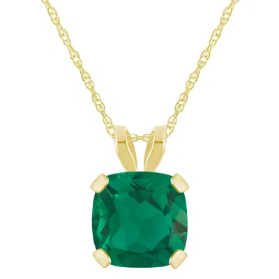 Glistening Jewels 10k Gold 6mm Cushion Created Emerald Pendant Necklace In Multi