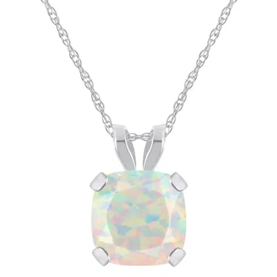 Glistening Jewels 10k Gold 6mm Cushion Created Opal Pendant Necklace In Multi