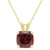 Glistening Jewels 10k Gold 6mm Cushion Garnet Pendant Necklace In Multi