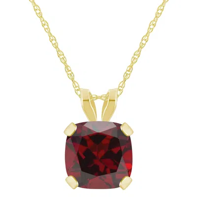 Glistening Jewels 10k Gold 6mm Cushion Garnet Pendant Necklace In Multi