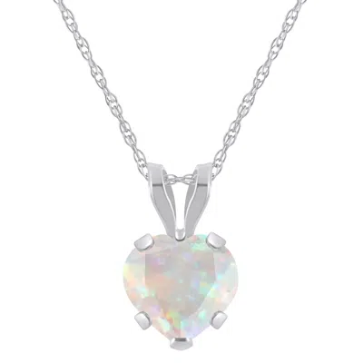 Glistening Jewels 10k Gold 6mm Heart Shape Created Opal Pendant Necklace In White