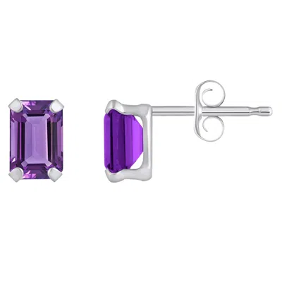Glistening Jewels 10k Gold 6x4mm Emerald Cut Amethyst Stud Earrings In Purple