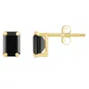 Glistening Jewels 10k Gold 6x4mm Emerald Cut Black Onyx Stud Earrings In Black