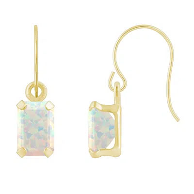 Glistening Jewels 10k Gold 6x4mm Emerald Cut Created Opal Drop Earrings