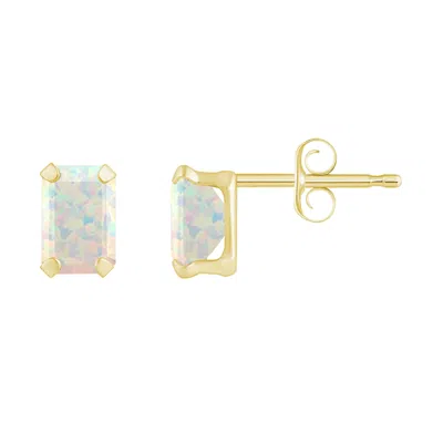 Glistening Jewels 10k Gold 6x4mm Emerald Cut Created Opal Stud Earrings In White