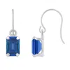Glistening Jewels 10k Gold 6x4mm Emerald Cut Created Sapphire Drop Earrings In Blue