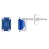 Glistening Jewels 10k Gold 6x4mm Emerald Cut Created Sapphire Stud Earrings In Blue
