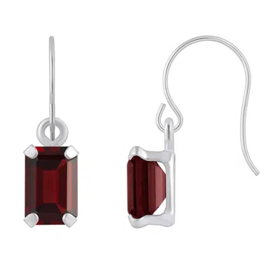 Glistening Jewels 10k Gold 6x4mm Emerald Cut Garnet Drop Earrings In Burgundy