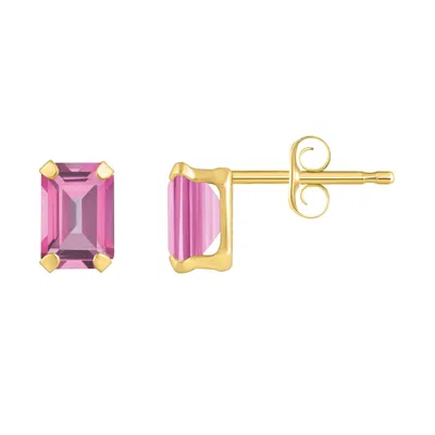 Glistening Jewels 10k Gold 6x4mm Emerald Cut Pink Topaz Stud Earrings