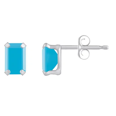 Glistening Jewels 10k Gold 6x4mm Emerald Cut Turquoise Stud Earrings In Blue
