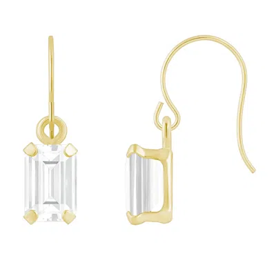 Glistening Jewels 10k Gold 6x4mm Emerald Cut White Topaz Drop Earrings