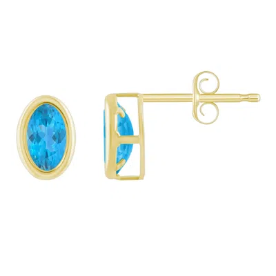 GLISTENING JEWELS 10K GOLD 6X4MM OVAL BLUE TOPAZ STUD EARRINGS