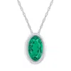 Glistening Jewels 10k Gold 6x4mm Oval Created Emerald Pendant Necklace In Green
