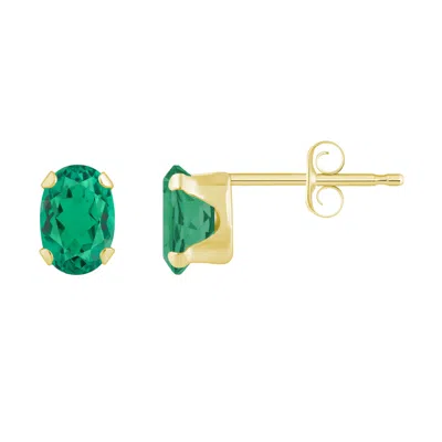 Glistening Jewels 10k Gold 6x4mm Oval Created Emerald Stud Earrings