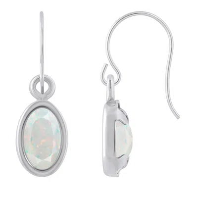 Glistening Jewels 10k Gold 6x4mm Oval Created Opal Drop Earrings In Metallic