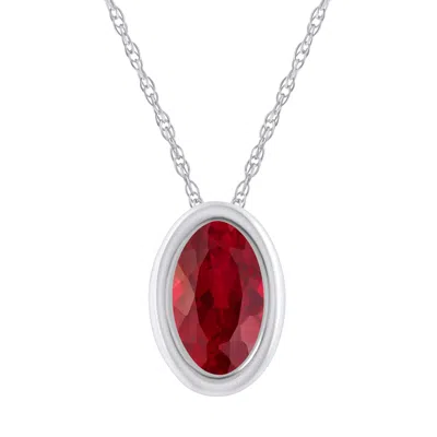 Glistening Jewels 10k Gold 6x4mm Oval Created Ruby Pendant Necklace In Red
