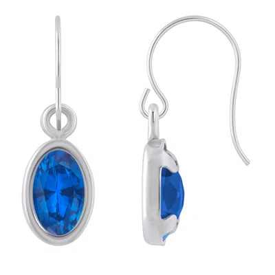 Glistening Jewels 10k Gold 6x4mm Oval Created Sapphire Drop Earrings In Metallic