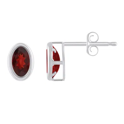 Glistening Jewels 10k Gold 6x4mm Oval Garnet Stud Earrings In Red