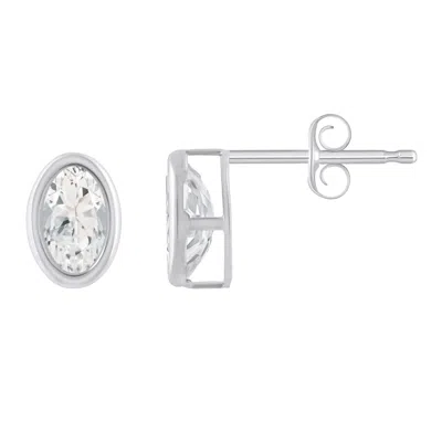 Glistening Jewels 10k Gold 6x4mm Oval White Topaz Stud Earrings In Metallic