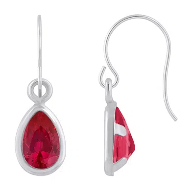Glistening Jewels 10k Gold 6x4mm Pear Shape Created Ruby Drop Earrings In Red
