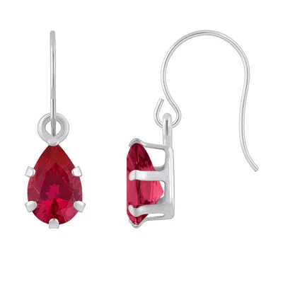 Glistening Jewels 10k Gold 6x4mm Pear Shape Created Ruby Drop Earrings In Silver