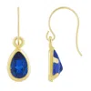 Glistening Jewels 10k Gold 6x4mm Pear Shape Created Sapphire Drop Earrings In Blue